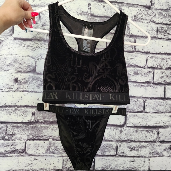 Killstar 'Wicked B*tch' Black Velvet Matching Bra & Panty Set - XS, XS - Picture 1 of 10